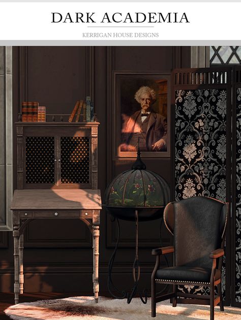 Sims 3 Conversions, Sims 4 Victorian House, Dark Academia House, Academia House, Furniture Cc, Dark Academia Wallpaper, Sims 4 Cas Mods, Sims 4 House Building, Sims 4 Teen