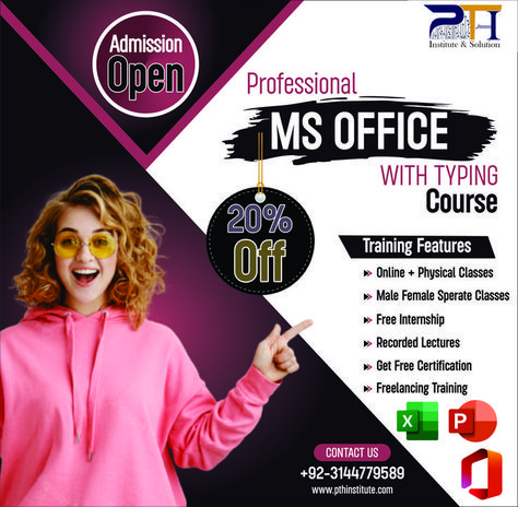 MS Office Courses 2022 Learn Youtube Star Course And Earn Money From many Platform like. >Freelancing >Own Business >on Job >Services "Training Features" > Online + Physical Classes > Get Free Certification > Recorded Lectures > Free Online Internship >Male Female Sperate Classes * PTH Training Institute and Solution - Pakistan's No 1 IT Trainings Institute >> Class Assignments, Practical Projects. >> Top Student of each Batch will be offered a 02-month Internship leading to a Job Top Student, Ms Office, Youtube Stars, Social Media Design Graphics, Speaking English, Own Business, Social Media Design, Marketing Agency, Earn Money