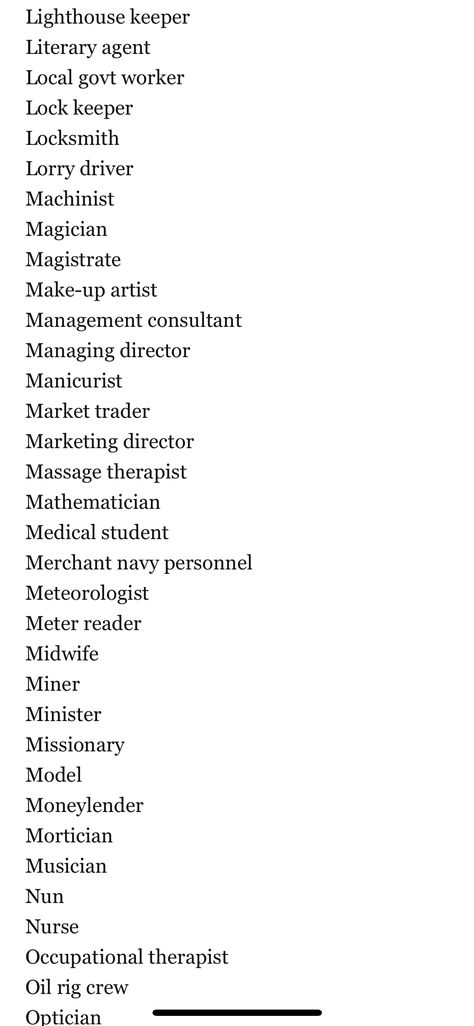 Character Occupation List, Character Jobs List, Fantasy Occupations List, List Of Occupations For Characters, Au List A-z, Jobs For Book Characters, List Of Jobs For Characters, Oc Occupation Ideas, Careers For Characters