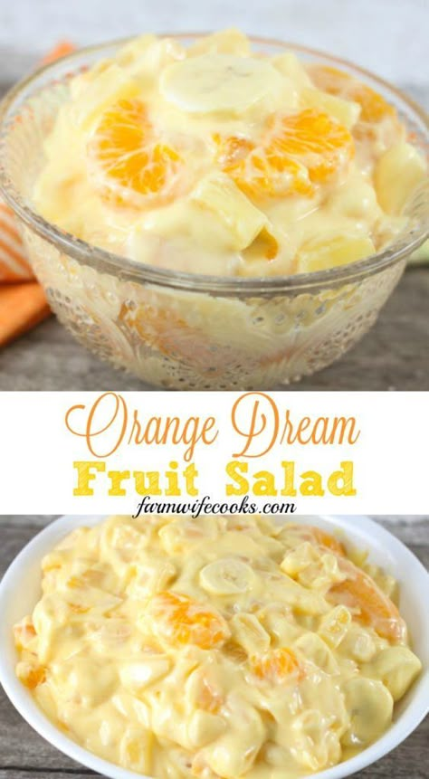 This Orange Dream Fruit Salad is an easy fruit salad recipe made with orange juice and vanilla pudding mix that will have everyone coming back for seconds! Fruit Salad With Vanilla Pudding, Frozen Popsicle Recipes, Easy Fruit Salad, Fruit Salad With Pudding, Easy Fruit Salad Recipes, Fruit Salad Recipe, Resep Salad, Fruit Salad Easy, Fluff Desserts