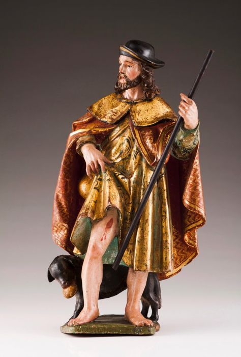 San Rocco, Friend Of God, Patron Saints, Wood Sculpture, 18th Century, Samurai Gear, Contemporary Art, Auction, Sculpture