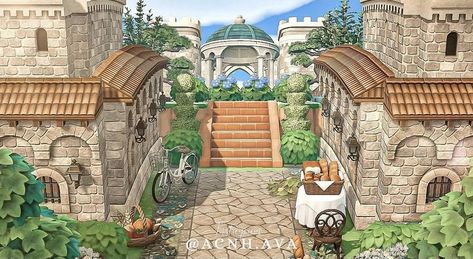 Italian Country, Italian Village, Qr Codes Animal Crossing, Animal Crossing Villagers, 사진 촬영 포즈, Italian Countryside, Castle Wall, New Animal Crossing, Animal Crossing Game