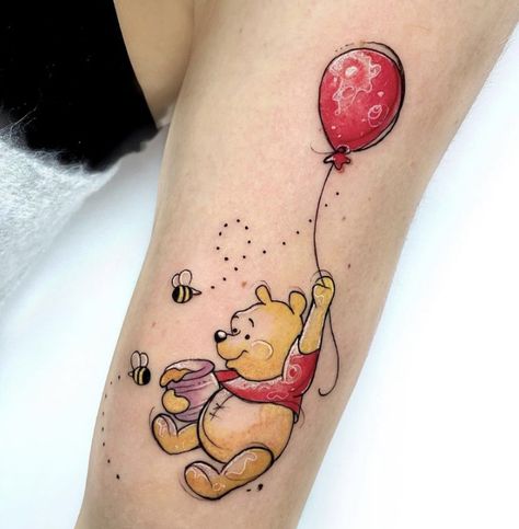 Pooh Bear Memorial Tattoo, Winnie The Pooh Bee Tattoo, Winnie The Pooh Balloon Tattoo, Pooh And Friends Tattoo, Pooh Bear Tattoo Ideas, Winnie The Pooh Tattoo Ideas, Pooh Bear Tattoo, Winnie The Pooh Tattoo, Pooh Tattoo