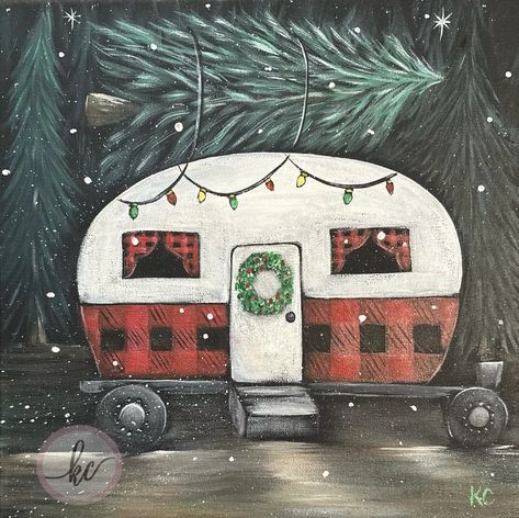 Holiday Camper All-in-One Painting Kit | Casey K Creations Holiday Canvas Painting Ideas, Holiday Canvas, Birch Tree Painting, Canvas Painting Ideas, Couple Painting, Spring Painting, Sunflower Painting, Butterfly Painting, Happy Paintings