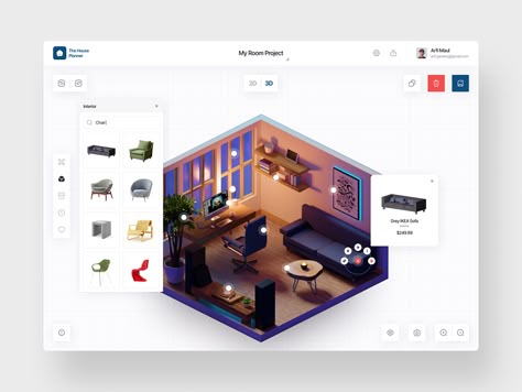 Software Design Interface, Home Automation Dashboard, House Planner, 3d Ui, House App, Chip Packaging, Room Maker, Ux App Design, Iot Projects