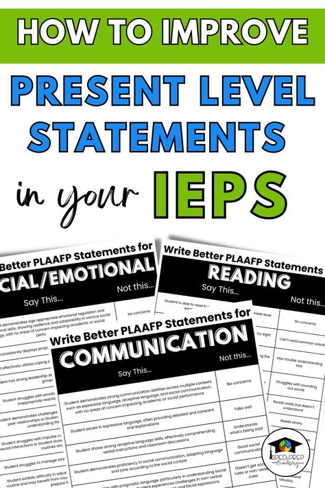 PLAAFP statements are one of the most important parts of an IEP. They is the foundation upon which IEP goals, services, accommodations and modifications are built. But writing Present Level statements can be difficult to write. Learn about the common mistakes special education teachers make when writing PLAAFP sections, how to break down your student’s Present Levels of Performance and best practices for writing Present Level statements as a special education teacher. Plaafp Statements, Iep Writing, Iep Meeting Checklist, Discipline Plan, Sped Resources, Effective Teaching Strategies, Iep Meetings, Education Tips, Testing Strategies