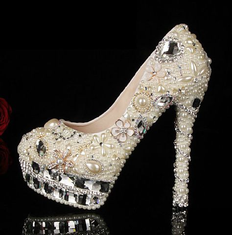 Sale Sale White Bridal Shoes Crystal Pearl by Serendipitygiftsshop, $289.00 Cinderella Sparkle, Glamorous Pearl-embellished Wedding Shoes For Formal Occasions, Wedding Shoes Pearl, Elegant Pearl-embellished Wedding Shoes For Evening, Luxury Wedding Shoes, Pink Crystal-embellished Wedding Shoes For Party, Luxury Pearl-embellished Heels For Evening, Glamorous Crystal-embellished Wedding Shoes, Shoes Flowers