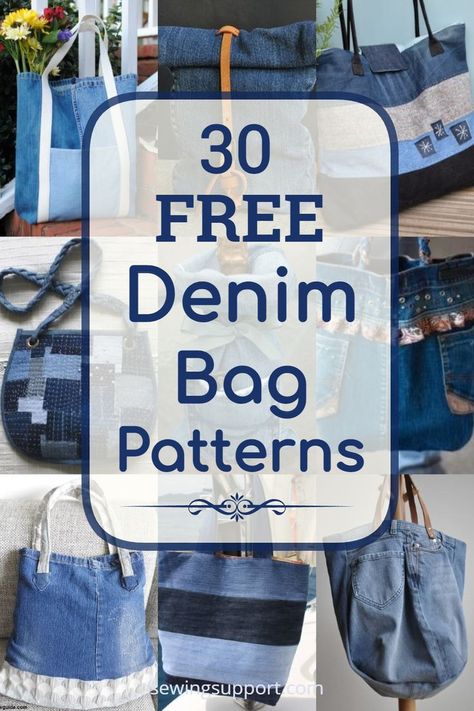 Make a casual denim bag from jeans, upcycling and recycling them into fashionable handbags and totes with the help of this collection of over 30 free denim tote and handbag patterns, diy sewing projects, and tutorials. Bag From Jeans, Denim Bags From Jeans, Diy Jean Bag, Upcycled Denim Diy, Jute Tas, Diy Jeans Crafts, Diy Old Jeans, Diy Bags Jeans, Tas Denim