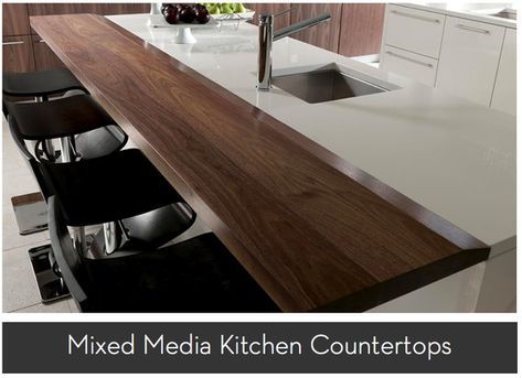 Instead of getting a table extent the island or bar and add chairs to it Raised Kitchen Island, Rustic Countertops, Wood Bar Top, Medium Kitchen, Kitchen Remodel Countertops, Granite Countertops Kitchen, Wood Counter, Up House, Butcher Block Countertops