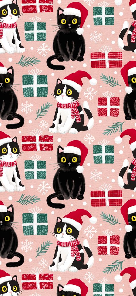 Xmas Cat Wallpaper, Pink Cat Christmas Wallpaper, Cat Christmas Phone Wallpaper, Christmas Kitty Wallpaper, Christmas Dachshund Wallpaper, Black Cat Christmas Wallpaper, Christmas Cat Wallpaper Iphone, Christmas Cats Aesthetic, Christmas Cartoon Wallpaper