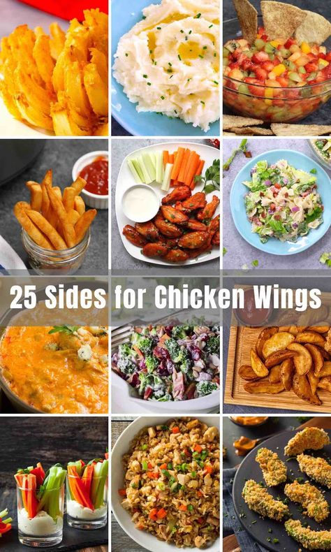 Side For Wings Ideas, Chicken Wing Dinner Ideas Meals, Chicken Wings Serving Ideas, Wing Party Sides, Wings Menu Ideas, What Goes With Wings Sides, Sides To Serve With Chicken Wings, Healthy Sides For Chicken Wings, Wings Sides Dishes