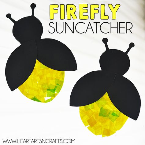 Eric Carle Inspired Firefly Suncatcher Craft - I Heart Arts n Crafts Eric Carle Crafts, Fireflies Craft, June Crafts, Insects Preschool, Bugs Preschool, Insect Activities, Insect Crafts, Bug Crafts, Suncatcher Craft