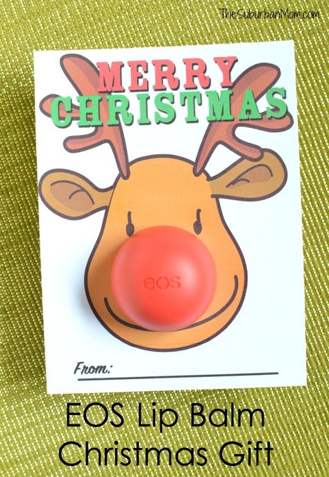 Quick and easy Christmas gift for Tweens, Teens and Adults. Great last-minute Christmas gift idea featuring EOS Lip Balm and Rudolph. Free printable Christmas card. Diy Christmas Planner, Eos Lipbalm, Christmas Gift Diy, Reindeer Christmas Card, Quick Christmas Gifts, Homemade Christmas Gift, Gift Homemade, Christmas Card Printable, Eos Lip Balm