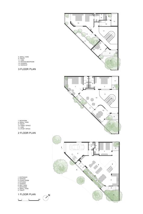 Keywords - Traffic roundabout, triangular site, house in the city, buffer zone as vertical garden, Rice shape concrete block, natural light and shadow, natural ventilation, security, family communication. The site is characterized by a triangular shape located at the corner of a traffic roundabout in a new urban area in Thai Binh province - a region famous for rice cultivation in the North of Vietnam. This place is predicted to increase traffic density. The family consists of 3 generations: gran Rice Cultivation, House In The City, Buffer Zone, Family Communication, Shigeru Ban, Double Skin, Famous Houses, Concrete Block, Building Plan