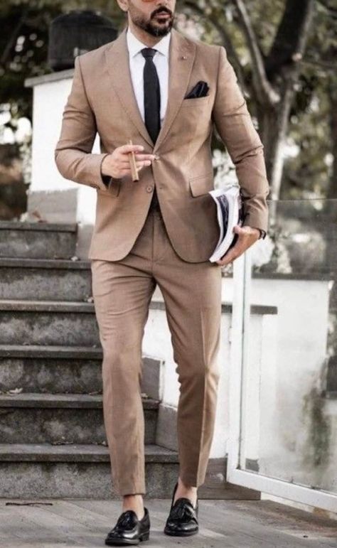 Buy SUITS FOR MEN Golden Beige Men Suit 2 Piece Slim Fit Suits Online in India - Etsy Brown Groomsmen, Brown Suits For Men, Suit For Men Wedding, Groom Suits, Tan Suit, Dinner Suit, Beige Suits, Wedding Suits Groom, 2 Piece Suit