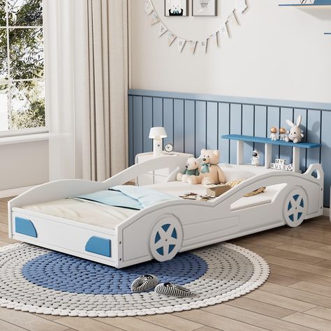 PRICES MAY VARY. ♥【Eye Catching Design】The twin car bed with wheels styling part brings a touch of fun to this twin bed frames for kids , just like a race car.And this part is fixed and cannot be moved. Functional and aesthetic, this wood car bed for boys will be a real eye-catcher in your kids bedroom. ♥【Kid-Friendly Design】There are guardrails around the twin floor bed with very safe design. and floor bed frame is more convenient for the child to get in and out of bed.this race car bed for boy Kids Race Car Bed, Platform Twin Bed, Race Car Design, Race Car Bed, Platform Bed With Storage, Car Bed, Floor Bed, Toddler Furniture, Kids' Bed