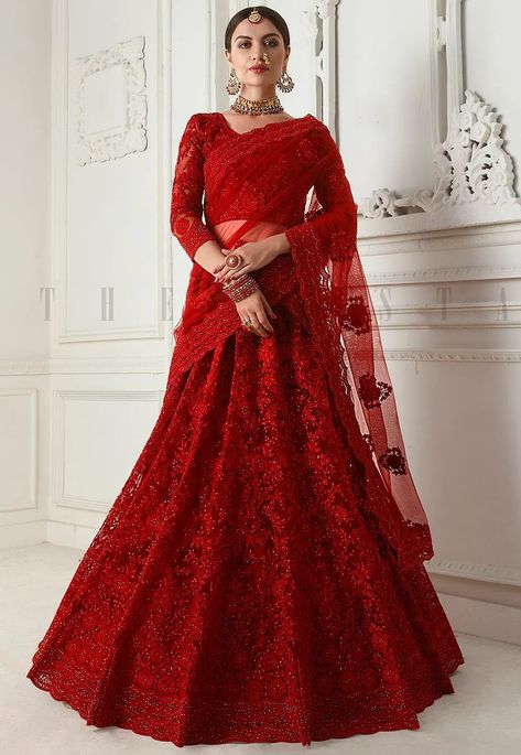 Cording Embroidery, Red Lehenga Choli, Blouse Lehenga, Lehenga Choli Designs, Bridal Lehenga Collection, Gaun Fashion, Bridal Lehenga Red, Net Lehenga, Lehenga Choli Online