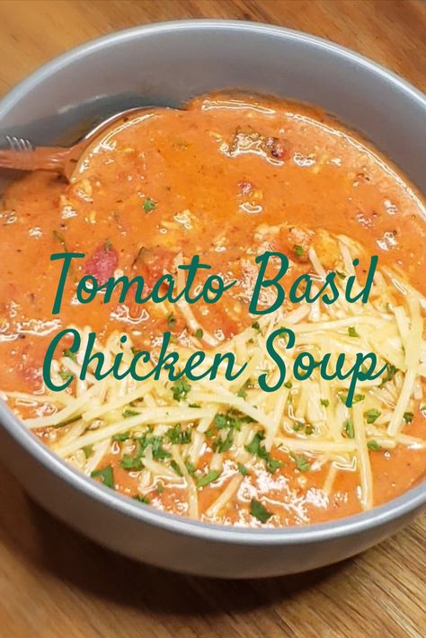 Chicken Basil Soup Recipes, Chicken Tomato Bisque Soup, Spicy Chicken Tomato Soup, Tomatoe Chicken Soup, Tomato Chicken Soup Recipes, Smashing Tomato Tomato Basil Chicken Soup, Tomato Based Chicken Soup, Chicken Basil Soup, Tomato Basil Chicken Soup