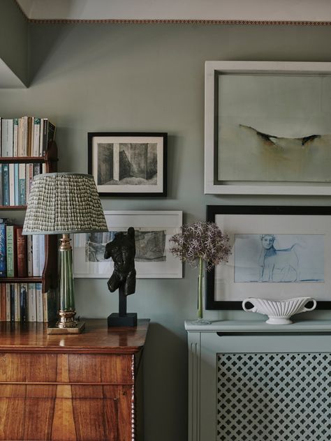 A colour specialist's clever transformation of the house he grew up in | House & Garden French Stone House, Cotswold House, Mews House, 1930s House, Painting Lamp Shades, English Decor, Colored Ceiling, Brown Furniture, Radiator Cover