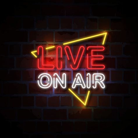 Live On Air Sign, Neon Sign Illustration, Angel Logo, Live Sign, On Air Sign, Black Brick Wall, Sign Illustration, Neon Words, Live On Air