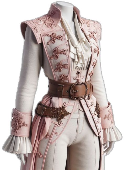 Spring Court Outfit, Pastel Pirate Outfit, Royalty Inspired Outfits, Music Inspired Outfits, Pink Dnd Outfit, Pink Pirate Outfit, Cleric Dnd Outfit, Rouge Dnd Outfit, Outfits Fantasy Clothes