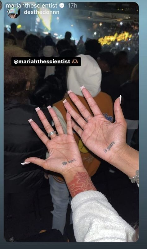 Mariah The Scientist Hand Tattoo, Divine Hand Tattoo, God Created You Different Tattoo Hand, Hand Piece Tattoo, Duo Tattoos, Small Dope Tattoos, Side Hand Tattoos, Girl Thigh Tattoos, Hand And Finger Tattoos