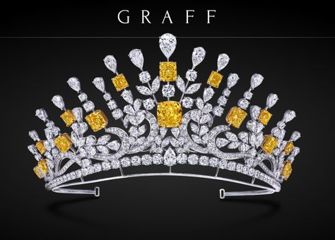 yellow diamond and white diamond tiara by Graff Graff Diamonds, Royal Tiaras, Fancy Jewellery Designs, Edwardian Jewelry, Diamond Tiara, Yellow Jewelry, Diamond Crown, Family Jewellery, Diamond Necklaces