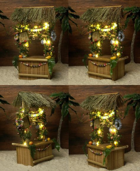 Illuminated Miniature Hawaiian Tiki Bar by DinkyWorld on Etsy Tiki Bar Diy, Memory Lanterns, Miniature Beach House, Backyard Bars, Memory Lantern, Diy Diorama, Miniature Village, Summer Vsco, Tiki Style