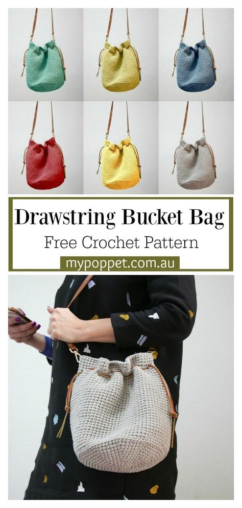 Bag Free Crochet Pattern, Bucket Bag Pattern, Crochet Drawstring Bag, Drawstring Bag Pattern, Crochet Drawstring, Free Crochet Bag, Womens Crochet Patterns, Crochet Bag Tutorials, Bag Pattern Free