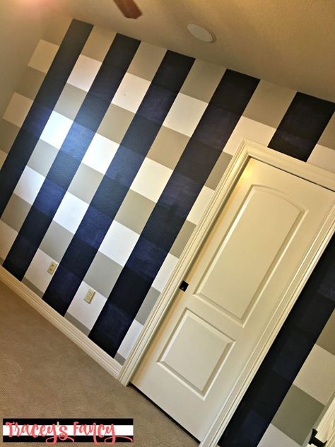 Accent Wall: DIY Buffalo Check Wall Cabin Garage, Dining Room Accent Wall, Nursery Accent Wall, All White Room, Wall Color Combination, Grey Accent Wall, Blue Accent Walls, White Molding, Dining Room Accents