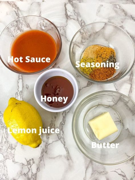 Hot Honey Lemon Pepper Chicken, Lemon Pepper Wings Air Fryer, Hot Honey Lemon Pepper Wings, Honey Lemon Pepper Wings, Lemon Pepper Chicken Wings Recipe, Wings Air Fryer, Chicken Wing Sauce Recipes, Hot Honey Recipe, Lemon Pepper Sauce