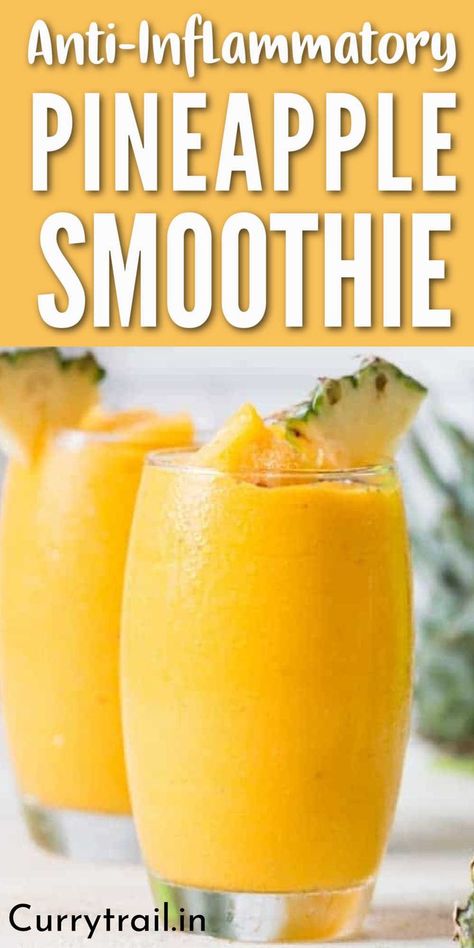 2 cups of pineapple smoothie Ginger Pineapple, Pineapple Banana Smoothie, Smoothies Breakfast, Pineapple Smoothie Recipes, Papaya Smoothie, Mango Pineapple Smoothie, Anti Inflammation Recipes, Ginger Smoothie, Pineapple Recipes