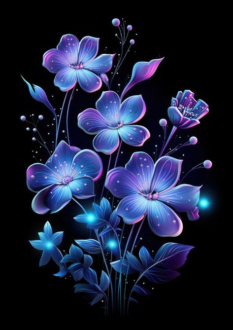 Neon flowers pattern purple plant. | Premium Photo Illustration - rawpixel Paper Flower Diy Easy, Diy Decor Easy, Paper Flower Ideas, Black Background Pattern, Paper Flower Diy, Epoxy Stickers, Glowing Flowers, Beautiful Summer Wallpaper, Bear Tattoos