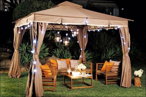 How To create your own Outdoor Getaway. – CCD Engineering Ltd Gazebo With Lights, Gazebo Lighting, Modern Outdoor Patio, Outdoor Gazebo, Backyard Gazebo, Pergola Design, Outdoor Gazebos, Garden Gazebo, Patio Gazebo