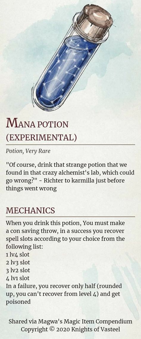 Potions Dnd 5e, Dungeons And Dragons Potions, Dnd Common Magic Items, Common Magic Items 5e, Dnd Potions Homebrew, Dnd Artificer Items, Dnd Items Art, Dnd Cursed Items, Homebrew Magic Items 5e