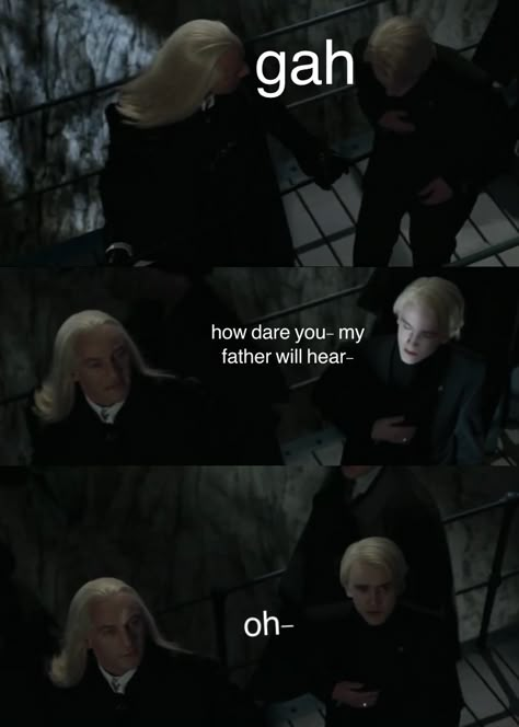 Draco Malfoy And His Parents, Sassy Draco Malfoy, Lucius Malfoy X James Potter, What Does Draco Malfoy Smell Like, Slytherin Memes Funny, Funny Draco Malfoy Pictures, Draco Malfoy Memes Funny, Lucius Malfoy Wallpaper, Funny Draco Malfoy