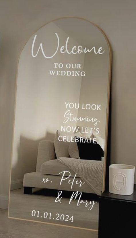 Mirror Wedding Selfie Sign, Rustic Mirror Wedding Sign, Mirror Wedding Ideas, Mirror Wedding Signs For Reception, Mirror Welcome Sign And Seating Chart Wedding, Intimate Wedding Inspiration, Long Mirror Wedding Sign, Gold Wedding Mirror, Mirror At Wedding Reception