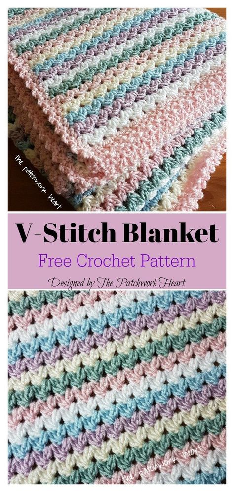 Sweetheart Blanket, V Stitch Crochet, Baby Blanket Crochet Pattern Easy, Baby Afghan Crochet Patterns, Crochet Throw Pattern, Crochet Baby Blanket Free Pattern, Stitch Blanket, Chunky Crochet Blanket, Crochet Blanket Pattern Easy