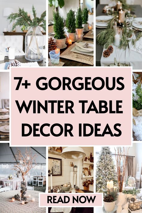 7 winter table decor ideas Winter Decor Entry Table, Winter Buffet Decor, Winter Table Scapes Ideas, Winter Dinning Room Table Decorations, Rustic Winter Tablescapes, Winter Buffet Table Decor, Winter Table Scape, Winter Entryway Table Decor, Winter Kitchen Table Decor