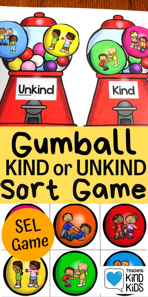 Coffee and Carpool has a great kindness activity that kids will love! This Gumball Kindness Sort Game teaches sel curriculum in a fun, hands-on way. Grab this kindness sort game for your kids now! School Readiness Activities, Kindness Activity, Boredom Busters For Kids, Friendship Games, Kindness Challenge, Social Emotional Activities, Kindness Activities, Sorting Games, Rainy Day Activities