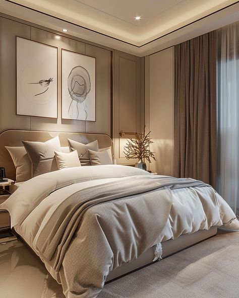 White Beige And Gold Bedroom, Beige Bedroom Ideas Aesthetic, Elegant Cozy Bedroom, Beige Cozy Bedroom, Beige Colour Bedroom, Beige Bed Set, Beige Home Aesthetic, Cream And Beige Bedroom, Beige And Gold Bedroom