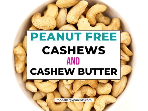 Peanut Free Cashews + Cashew Butter From Peanut-Free Facilities – Food Allergy Parents Benefits Of Cashews, How To Roast Raw Cashews, Candies Cashews, Cashew Allergy, Vegan Cheese No Cashews, Peanut Butter Alternatives, Nut Free Snacks, Peanut Allergy, Peanut Oil