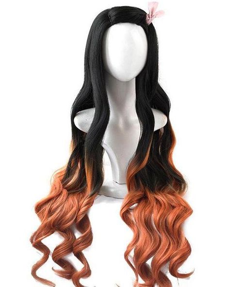 It's outrageous. The unreceived. Nezuko Hairstyle, Nezuko Cosplay, Anime Wigs, Kawaii Harajuku, Orange Ombre, Wig Stand, Black Wig, Wigs Online, Cosplay Props