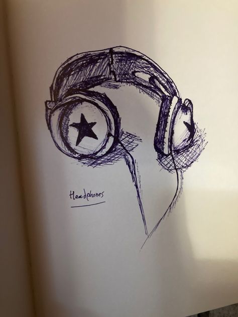 How To Draw Headphones, Headphones Doodle, Headphone Drawing, Headphones Sketch, Headphone Sketch, Skater Art, Headphones Drawing, Drawings Inspo, Body Ideas