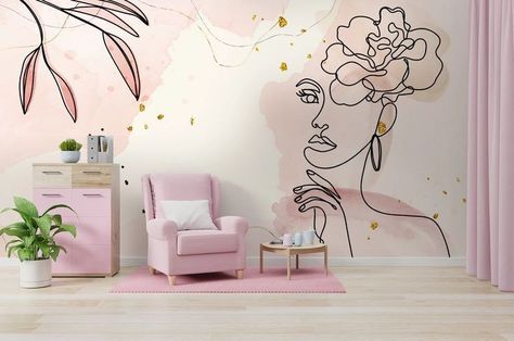 Custom wallpaper murals Women's Hair Salon Decor, Flower Wall Mural, Vinyl Wall Decor, Creative Wall Painting, Boutique Decor, Wallpaper Murals, Watercolor Wallpaper, Salon Design, Wall Paint