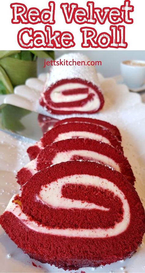 Red Velvet Cake Roll With Whipped Cream Cheese Red Velvet Truffle Cake, Red Velvet Cake Roll From Box Cake, Red Velvet Roll Cake Recipe, Red Velvet Cake Roll With Box Cake, Cake Mix Cake Roll, Red Velvet Cake Roll Recipe, Red Velvet Roll Cake, Red Velvet Roll, Vet Cake