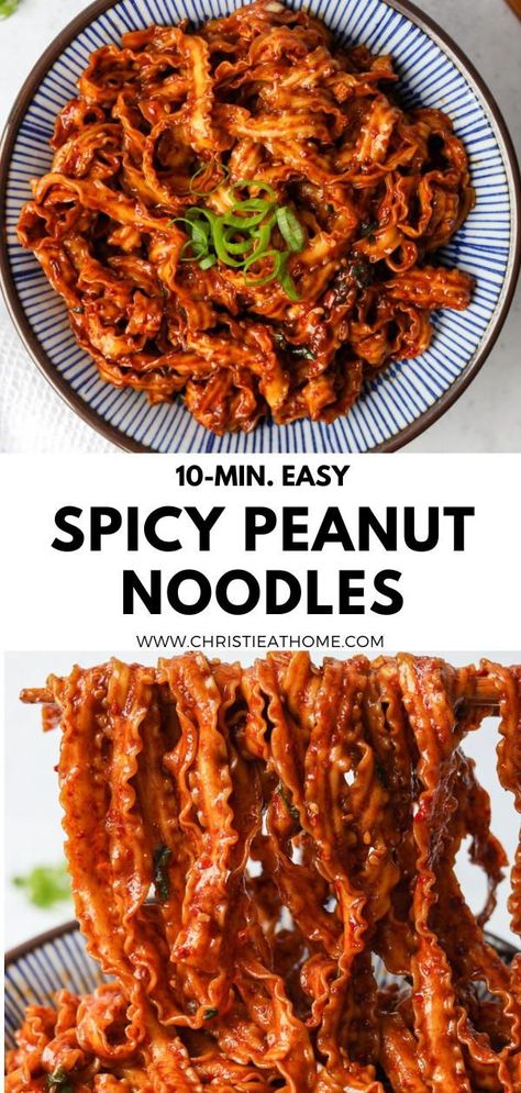 Quick Spicy Noodles, Homemade Spicy Noodles, Chinese Wide Noodle Recipes, Spice Noodle Recipe, Japanese Fried Noodles, Spicy Yakisoba Noodles, Peanut Chili Noodles, Chili Peanut Noodles, Peanut Noodles Easy