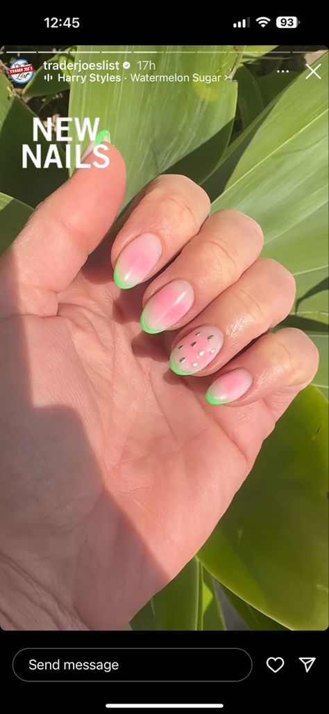 Green French Tip, Harry Styles Watermelon Sugar, Watermelon Nails, Green French, Girl Stuff, Cool Nail Art, Makeup Nails, Nail Ideas, Cute Nails