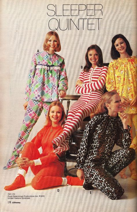 70s Pajamas, Vintage Fashion 1970, Jcpenney Christmas Catalog, Pajamas Vintage, Vintage Pajamas, Stretch Jumpsuit, Cute Pajama Sets, Twist And Shout, Cute Pajamas