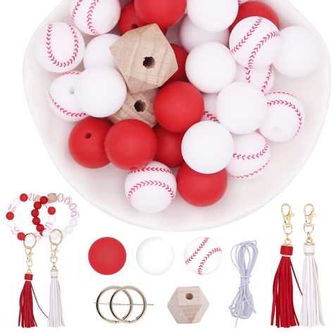 Rings Silicone, Silicon Beads, Baseball Bracelet, Rubber Bead, Keychain Making, Pen Making, Baseball Print, Diy Jewelry Necklace, Tassel Keychain